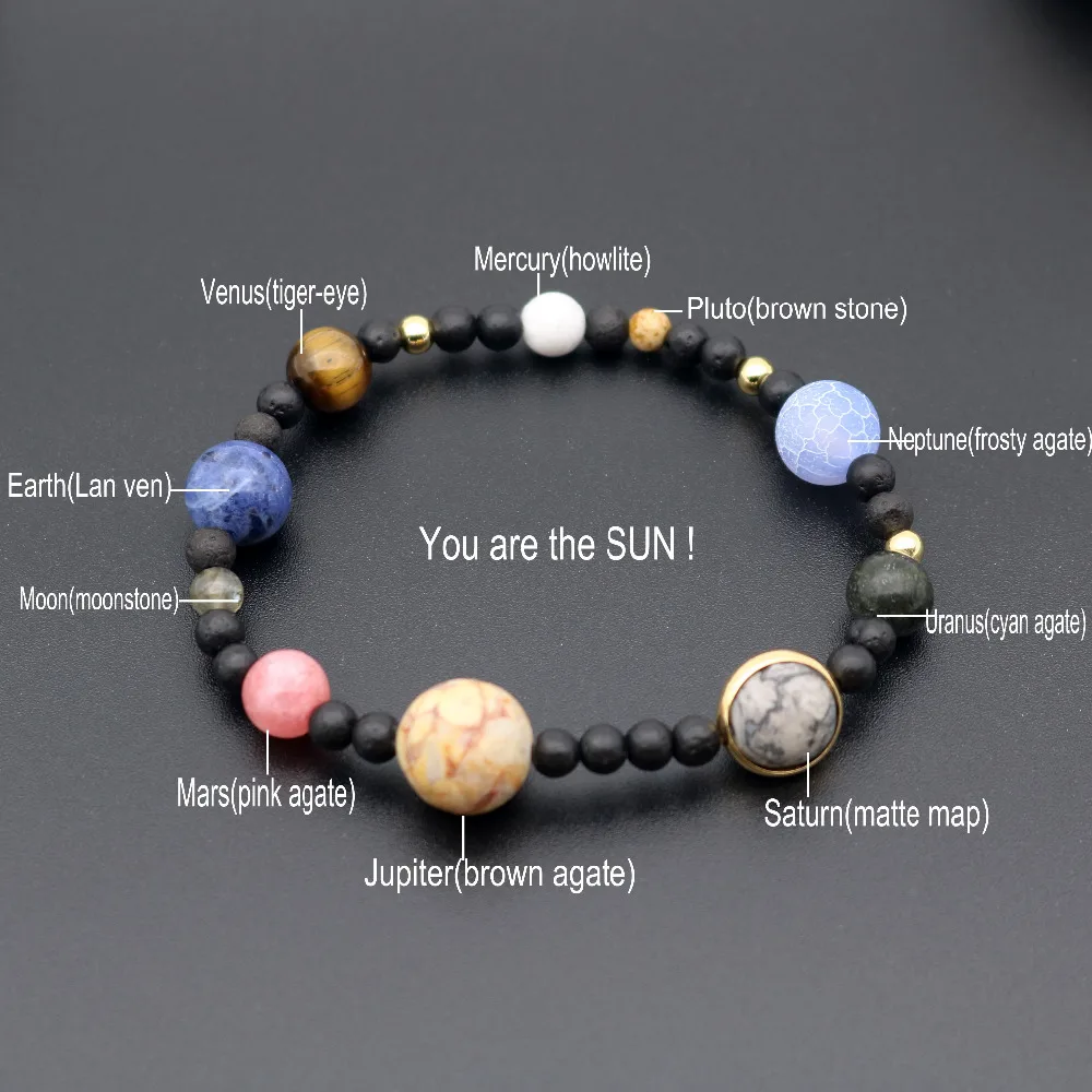 Galaxy Zonnestelsel Armband Universe Negen Planeten Natuursteen Sterren Aarde Maan Armband Voor Vrouwen Man Mode-sieraden