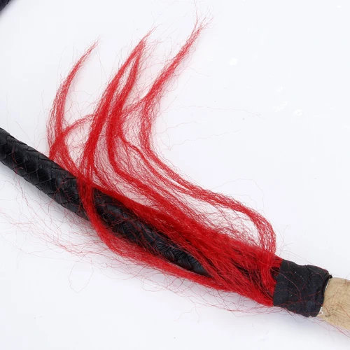 6ft Long Black Shepherd Braided Leather Whip Bullwhip with Wooden Grip and Red Tassels