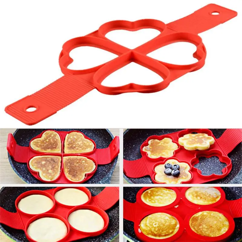 4 Hole Silicone Pancake Maker Hearts Round Shapes Pastry Cookie Cupcake