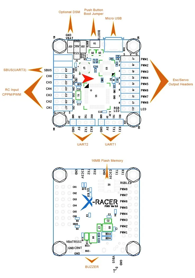 X-Racer F303 Контролер полетов V3.1 X-Racer F303 Контролер полетов были обновлены к V3.1, мы вышлем V3.1. Dshot Совместимость