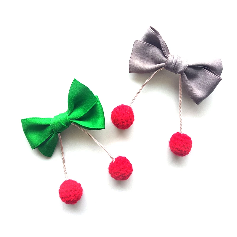 

2pcs/lot Kid Fruit Hair Clips Green Bow Red Cherry Hairpin Pretty Fashion Handmade Cherries Girl Barrette Knitted Cherry Grips
