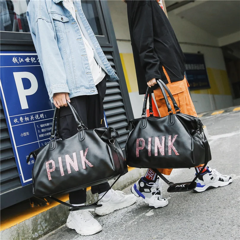 ESHINEDER блестки Спортивная Чемодан Сумки Travel Tote плеча Письмо печати розовый