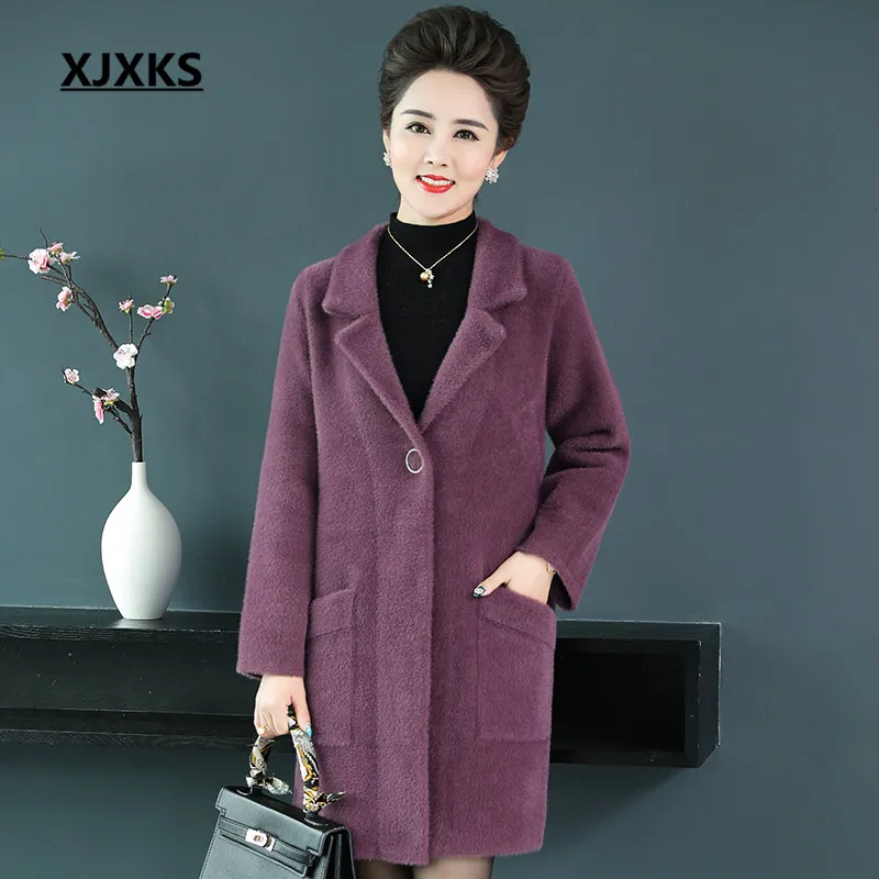 

XJXKS 2019 winter new women's woolen coat high quality mink cashmere comfortable loose plus size women's long coat