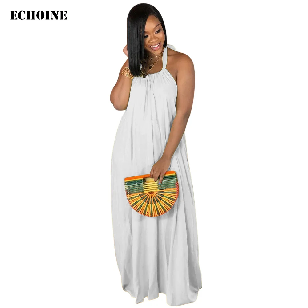 

Elegant Spaghetti Strap Sleeveless Maxi Dress Bohe Casual Loose Long Dress Vestidos Sexy Backless Femme Robe Beach Sundress