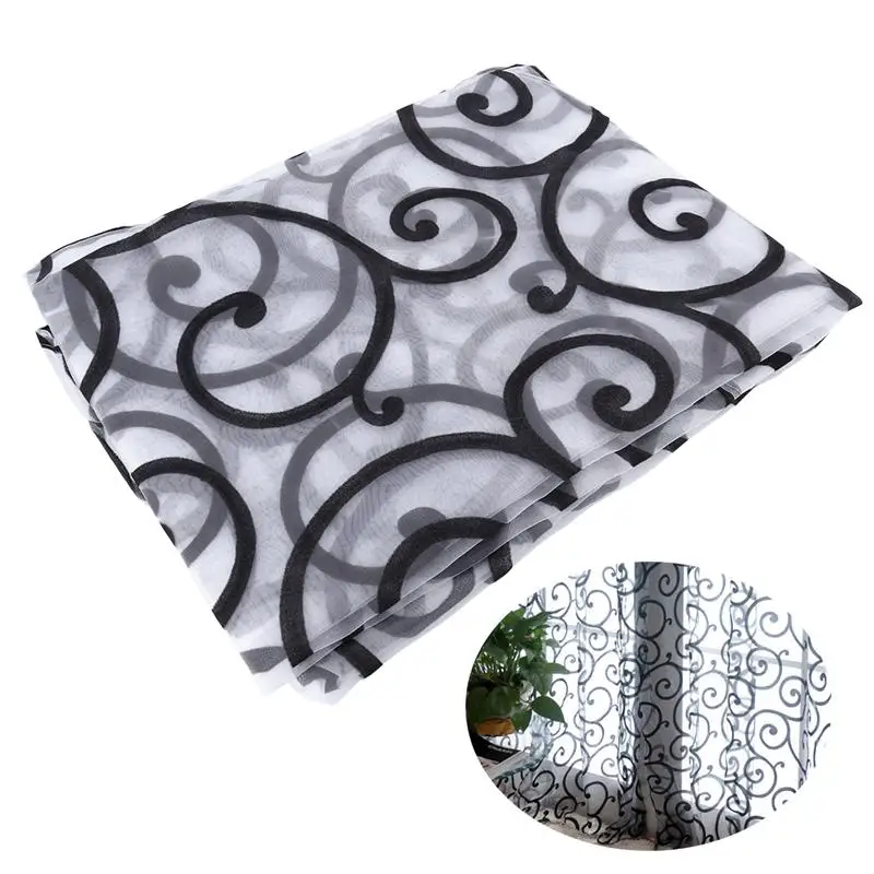 

Window Screen Rod Pocket Voile Curtains with Big Hooks Pattern for Bedroom Living Room 100x200cm (Black)