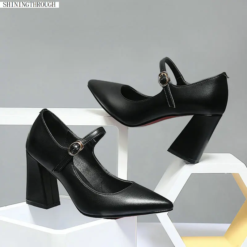 

Genuine leather high heels ladies mary janes shoes woman black women pumps mather casual shoes woman large size 42