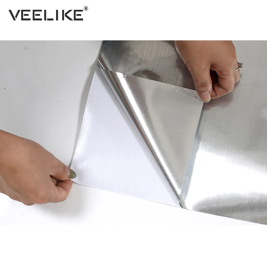 Brushed Silver Decorative Film PVC Vinyl Self adhesive Wallpaper Stainless Steel Contact Paper Kitchen Home Decor Wall Stickers