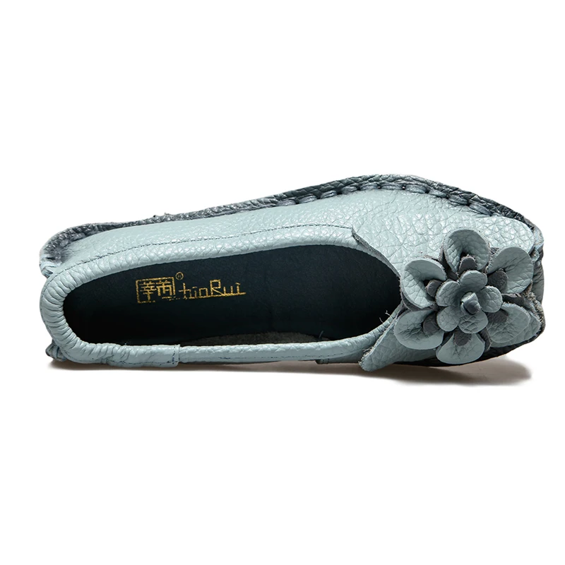 Ethnic Women Loafers Genuine Split Leather Flat Heels Flower Round Toe Soft Solid Sandals Platform Ladies Shoes Zapatos De Mujer bridal slingbacks