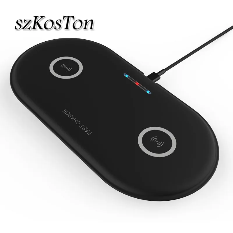 2 in 1 Dual Seat Qi Wireless Charger For iPhone X Xs MAX XR 8 plus Fast Wireless Charging pad For Samsung S8 S9 Plus Note 9 8 2 in 1 Dual Seat Qi Wireless Charger For iPhone X Xs MAX XR 8 plus Fast Wireless Charging pad For Samsung S8 S9 Plus Note 9 8