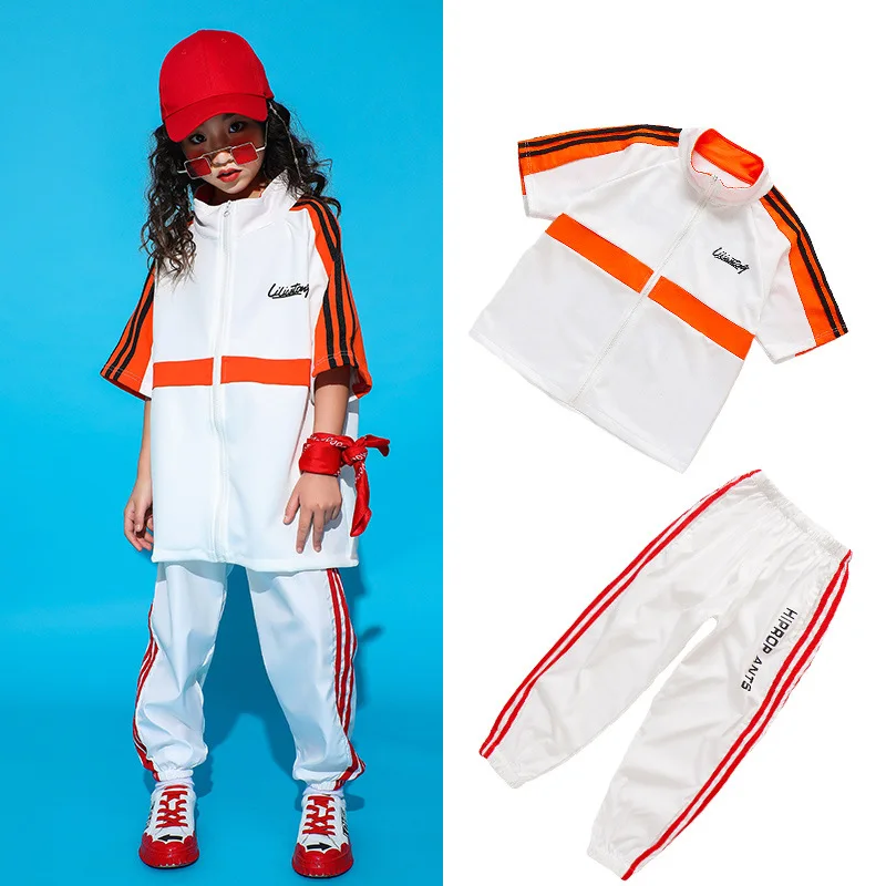 Детская одежда для джазовых танцев для девочек и мальчиков, костюмы для бальных танцев в стиле хип-хоп, футболка Топы, штаны для бега костюмы для выступлений