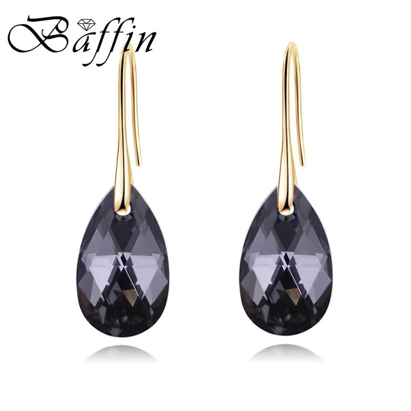 BAFFIN Black Crystals From Swarovski Drop Earrings For Women Retro Vintage Gold Color Pendant Hanging Christmas Gifts Wholesale