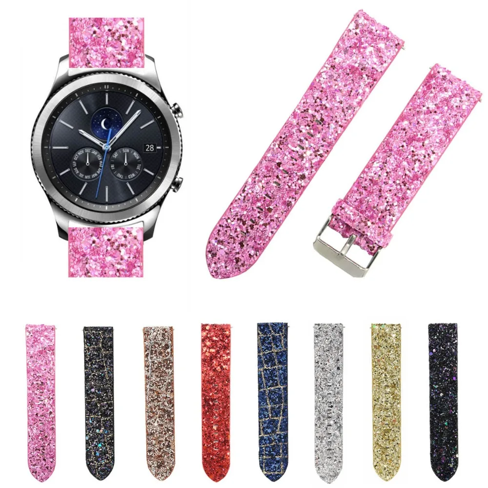 Браслет кожаный блестящий для Samsung Gear S3 Frontier 22 мм|leather watchband|bracelet watchbands22mm watchbands |
