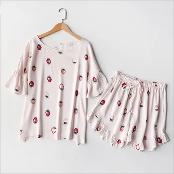 

Cute women's pajamas sets with wsweet strawberrys printed cotton fashion women pajama sets hot selling