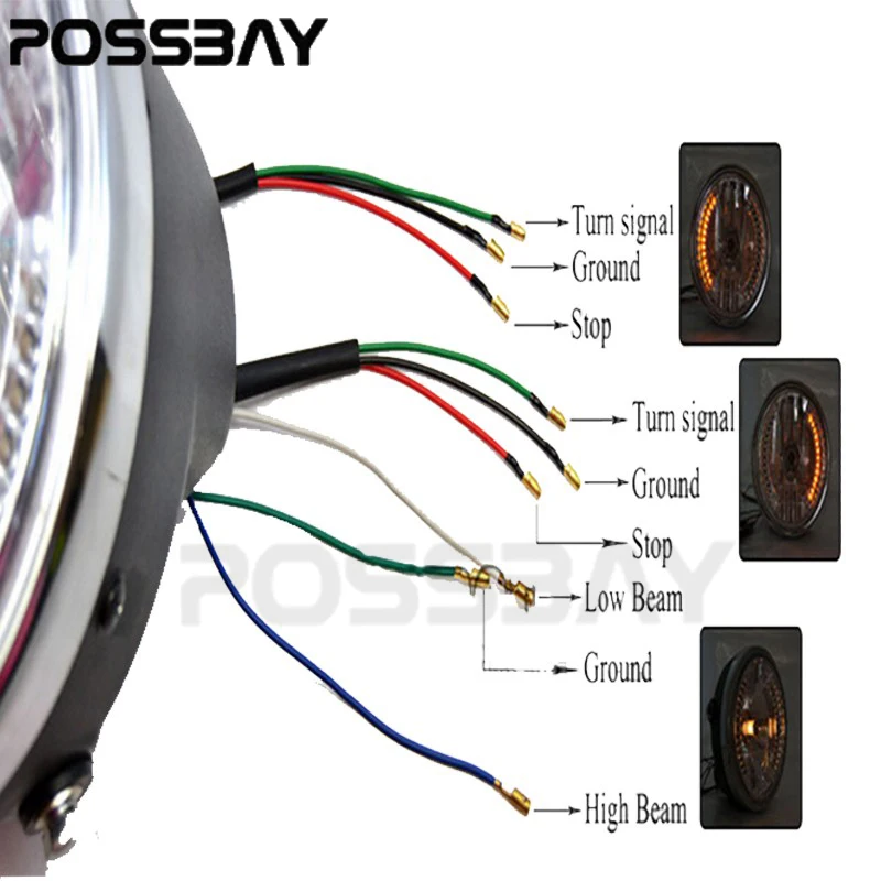 Posbay 7 &quotH4 Фары для мотоцикла галогенные огни сигнальный мигатель поворота Harley GN125