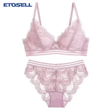 Кружевной сексуальный бюстгальтер наборы треугольник тонкая чашка цветочный женское нижнее белье полые провода Бесшовные бюстгальтеры хлопок трусы набор черное нижнее женское белье с бюстгальтером с мягкой чашкой