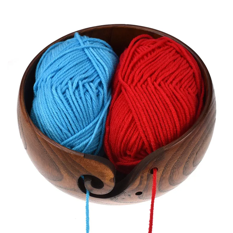 Looen Brand New Empty Wooden Yarn Bowl Holder Knitting Bowl With Holes Storage Crochet Yarn Holder Bowl Perfect For Mother's Day (2)