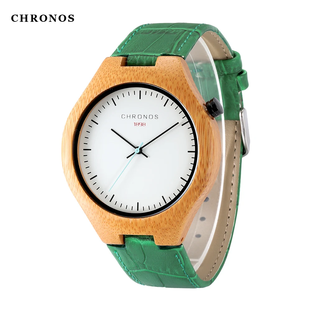 

CHRONOS Men Stylish Bamboo Wooden Watch Male Quartz Watch Leather Band Simple Special Clock Causal Creative Wrist Watch Round
