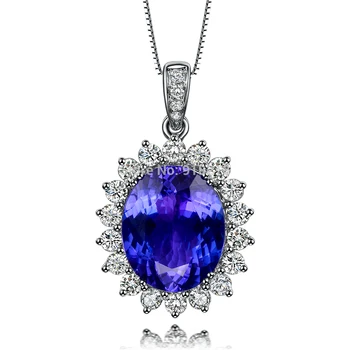 

GVBORI 18K White Gold Natural Blue topaz Jewelry Gemstone Women Gift Fine Jewelry Necklace Pendant elegent