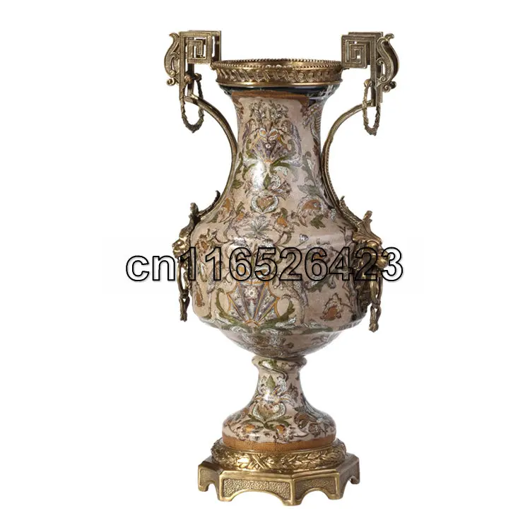 European style ceramic insert copper vase crack decoration luxury