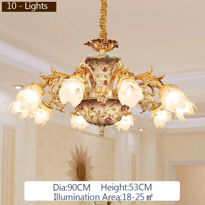 Роскошный европейский стиль люстры гостиная лампа вилла освещение лобби отеля французская люстра цветок прозрачный стеклянный плафон светодиодный - Lampshade Color: 10Lights-Down