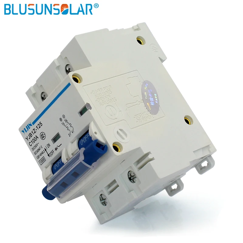 Fábrica de Venda de Mini Disjuntor 100a Dc250v Proteção pv Energia Solar Fotovoltaica dc Mcb 2 p