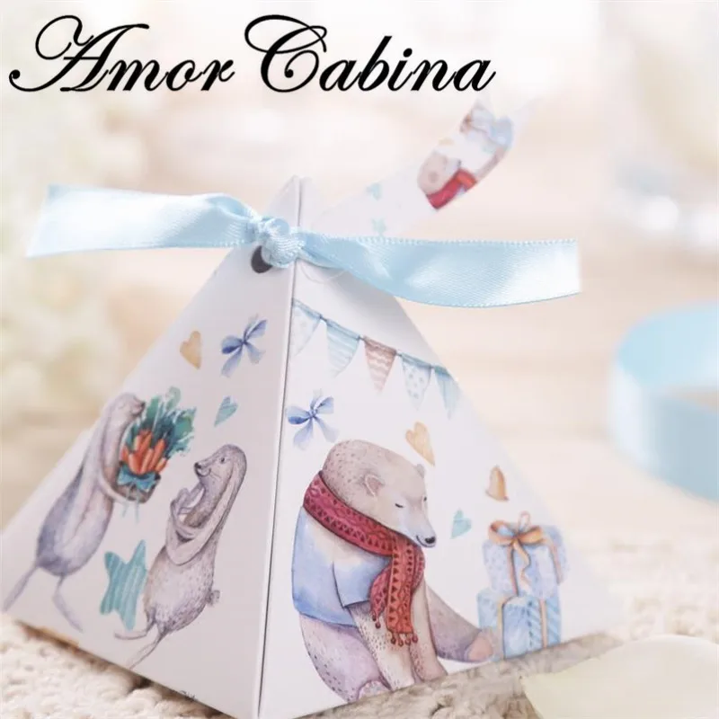 50 шт. синий медведь животные двусторонняя печать baby shower коробка конфет дневной