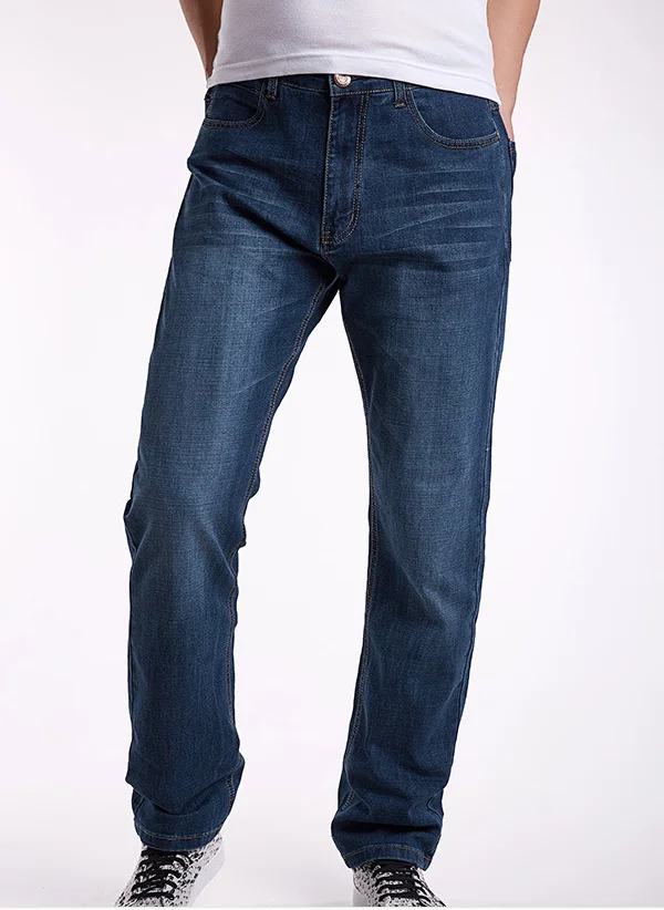 Men Jeans Stretch Loose Pleated Straight Scratched Washed Casual Solid ...