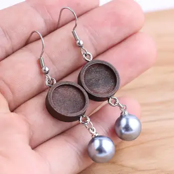 

onwear 10pcs wood cabochon earring settings 12mm dia cameo base blanks diy wooden jewelry bezel findings with pearl charm