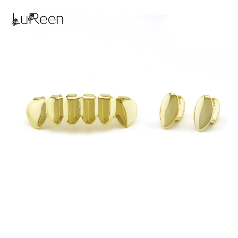 

LuReen Hiphop Gold Teeth Grills Vampire 2 Single Costume Tooth Grills Dental Halloween Cosplay Teeth Caps Party Jewelry
