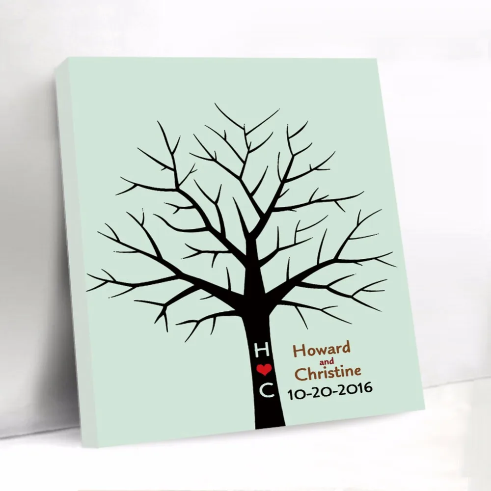 

Custom Canvas Fingerprint Tree Guest Book Wedding Alternative Guest Book with Name Date Wedding Sign Book Party Decorations