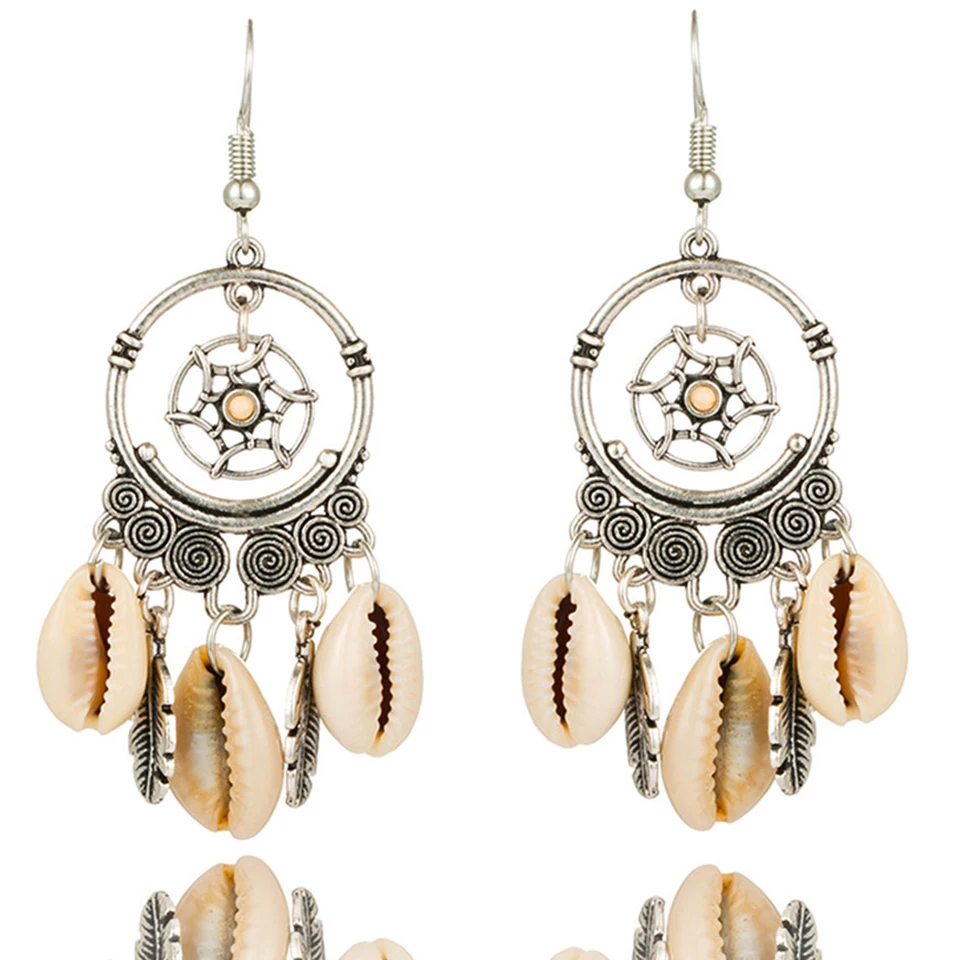 2018 New bohemian women's shell drop earrings Ethnic big double round