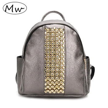

2019 New Fashion Diamond Rivet Backpack Women Soft PU Leather Backpack Punk Female Travel Bag Backpack Small Shoulder Rucksack