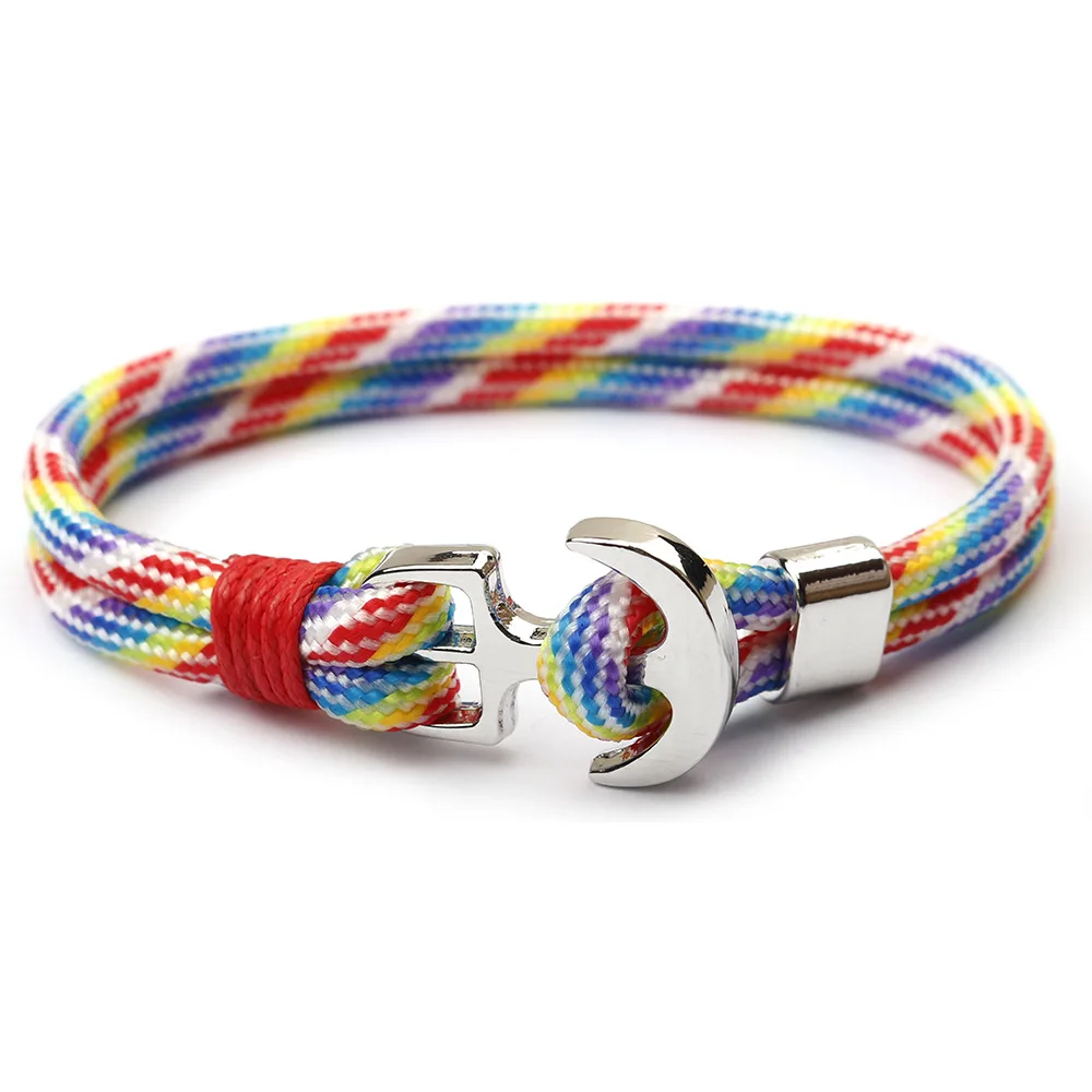 Hot Sale Couple Bracelets Fashion Alloy Black/Steel Anchor Bangles braided Polyester Rope Women Men Gifts | Украшения и