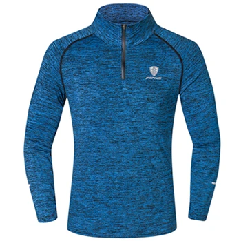 Эластичные; Компрессионные Мужские спортивные футболки для бега для занятий фитнесом; облегающие футболки с круглым вырезом и короткими рукавами - Цвет: Navy Blue