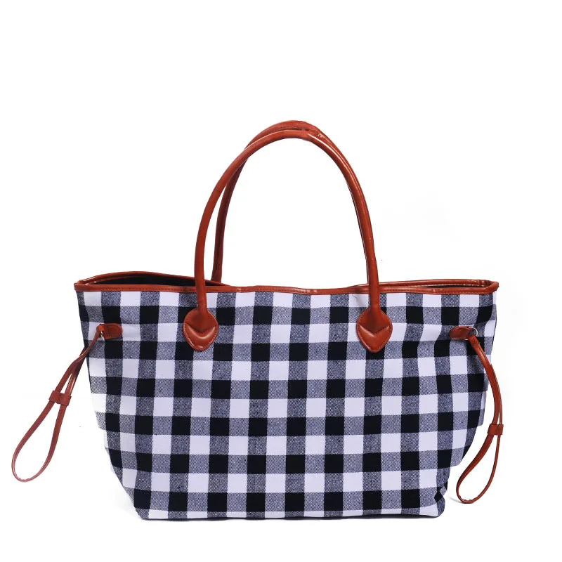 Wholesale Plaid Tote Multi Check Canvas Tie Tote 4 Colors Travel Tote ...