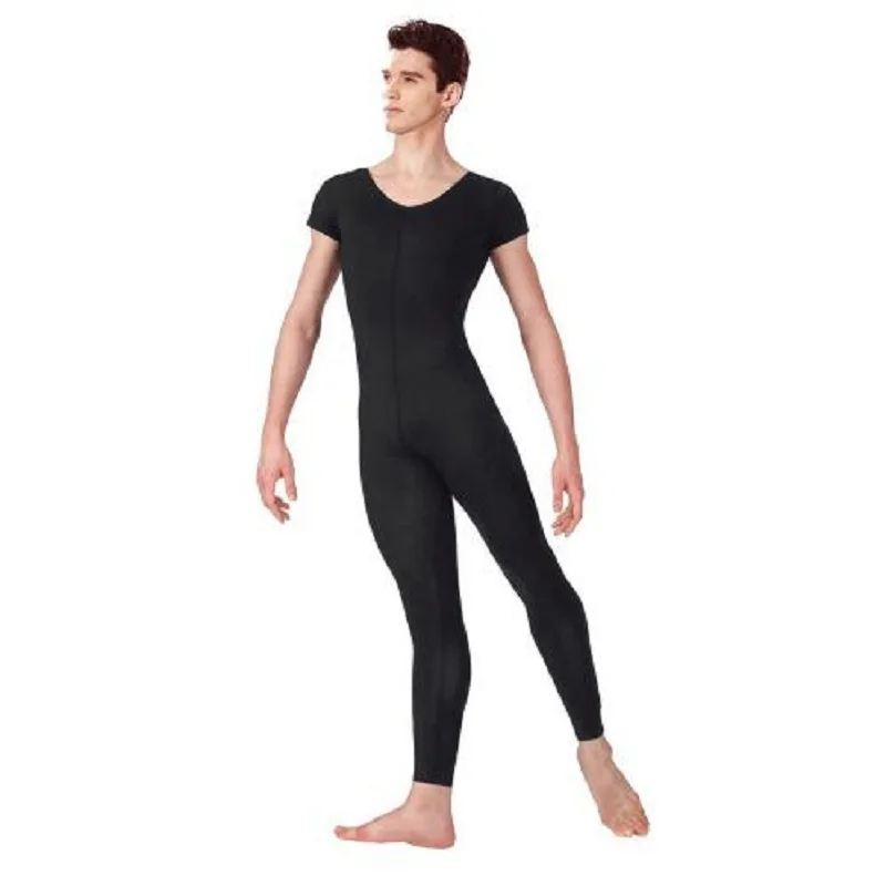 ICOSTUMES One Piece Black Mens Short Sleeve Unitard Lycra Ballet Full