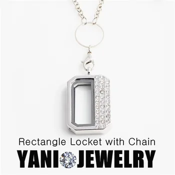 

10PCS!! Shuyani Magnetic Glass Locket for Charms Rhinestone Rectangle Floating Locket with Chain