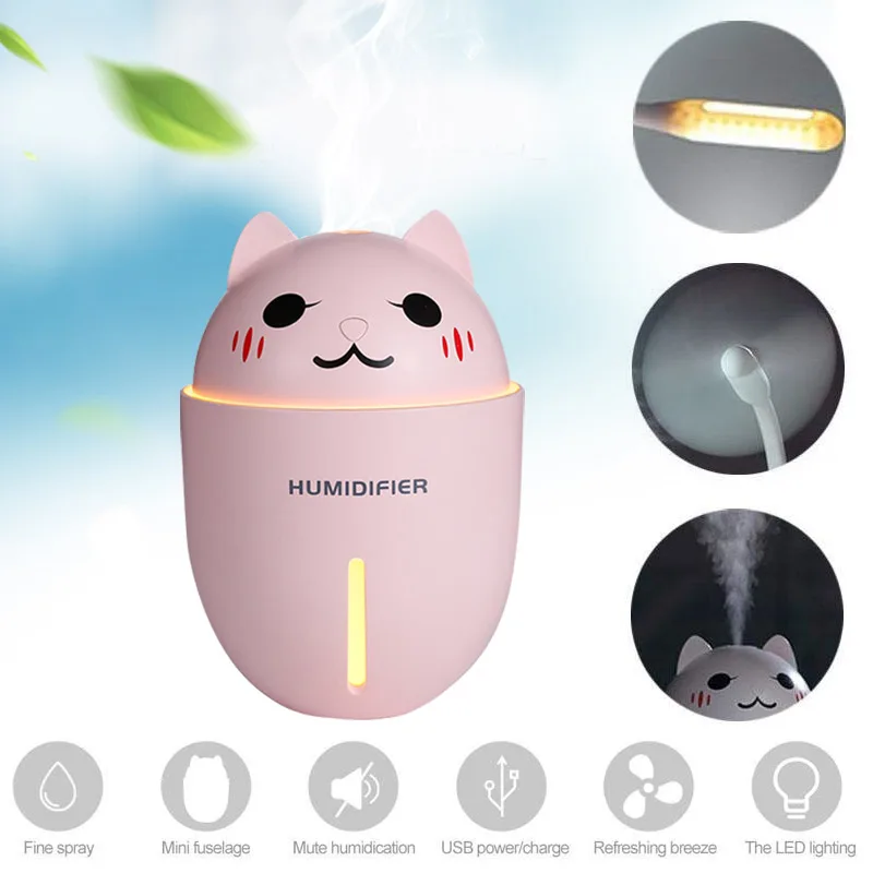 

2019 Drop Shpping Cat Shape Aromatherapy Diffuser Humidifier Practical Multi-Function USB Fan Ultrasonic Mist Maker