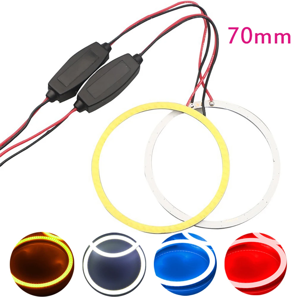 2 Pcs (1 pair) Auto de Halo Anéis COB 70 MM Angel Eye 12 V 24 V Farol 60 Carro SMD Angel Eyes Motocicleta 9-30 V Branco Amarelo Vermelho azul