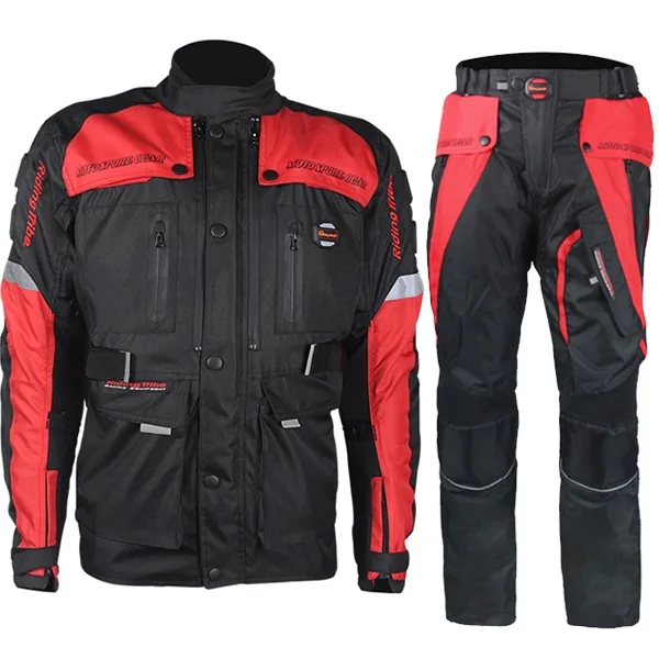 Мото Кросс костюм езда племя мото rcycle гоночный костюм водонепроницаемый Мото куртка для ралли брюки с подкладкой протекторы S33 - Цвет: Красный