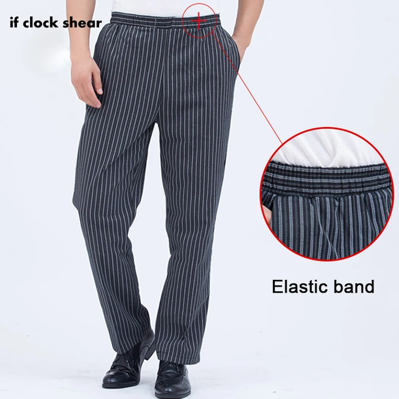 

IF new chef pants hotel cook service waiter pants Cook pants work pants hotel restaurant Chef Elastic band trousers stripe