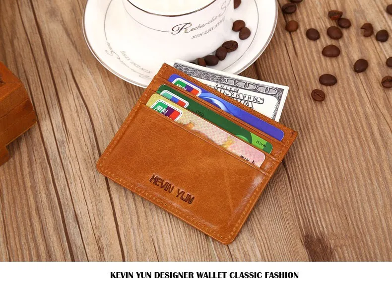 KEVIN YUN Designer Brand Vintage Men Card Holder Wallet Genuine Leather Mini Pocket Credit ID Card Case
