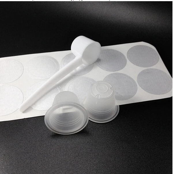 100pcs empty clear capsules + 100pcs second generation Lids + 1 free spoon DIY your espresso coffee like Nespresso