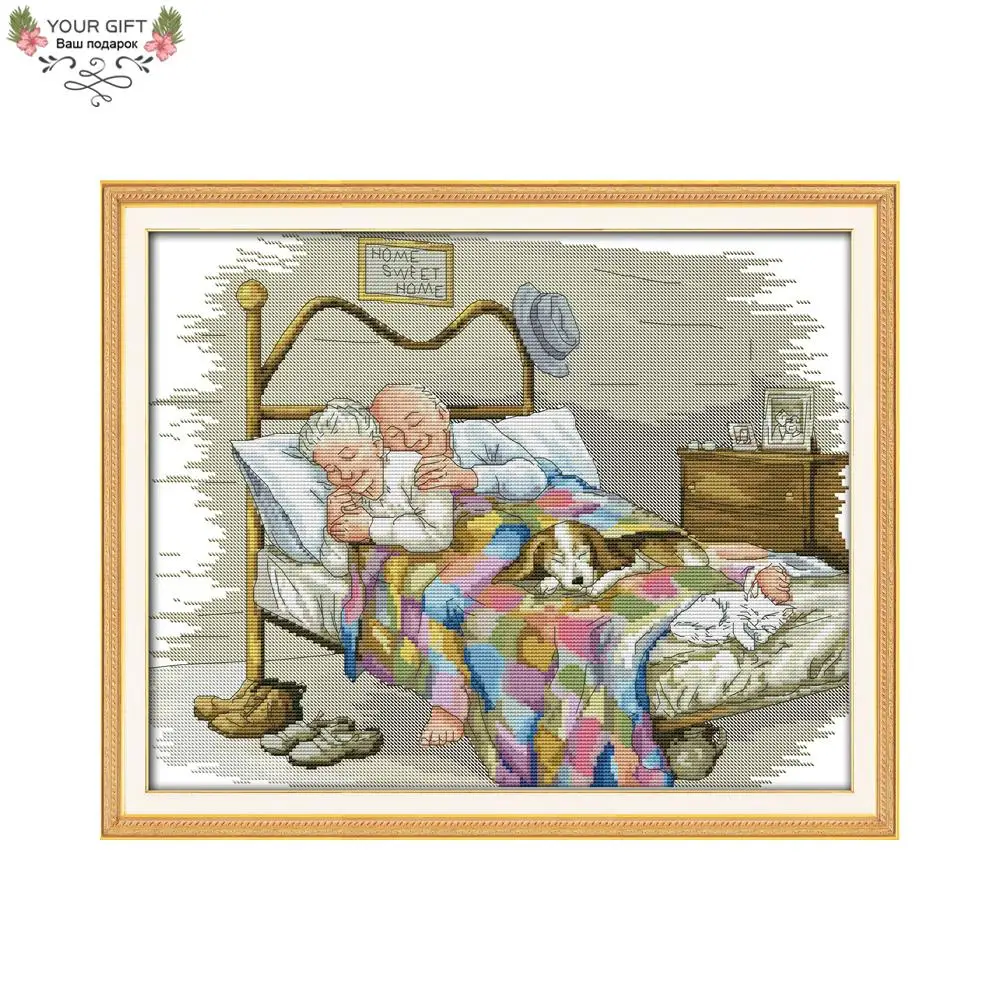 

Joy Sunday R776 Free Shiping 14CT 11CT Counted and Stamped Home Decoration The Old Married Couple Needlework diy Cross Stitch