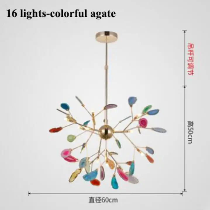 16 Heads Colorful Современные Агатовые светодиодные люстры, освещение для гостиной, золотая металлическая светодиодная подвесная люстра, столовая, светодиодный крепеж для подвесных светильников - Цвет абажура: 16 Heads Colorful
