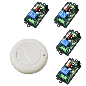 

New Design AC 110V 220V 1CH Wireless Remote Control Switch System 4 pcs Receiver & 1 pcs White Wall Panel Sticky Remote 315/433