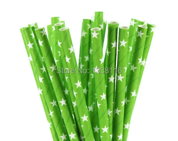 Paper Straws - Green & White Stars