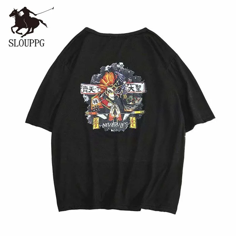 Китайский стиль WUKONG Harajuku пуловер Хлопок Мужская футболка хип-хоп Уличная мода