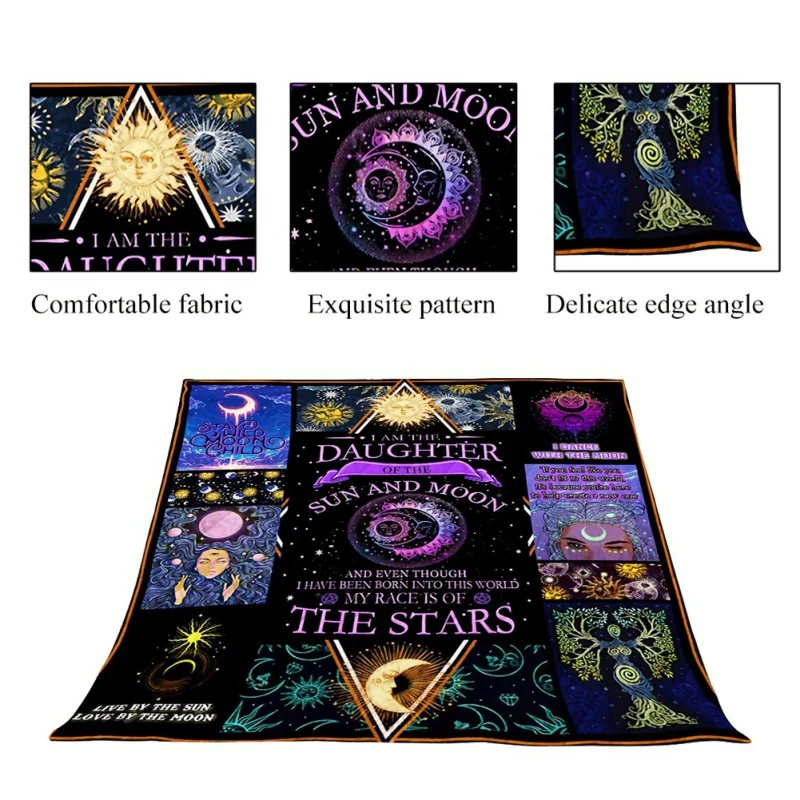 

Thicken Picnic Mat Soft Daughter of Sun and Moon Pattern Travel Plush Blanket Wall Hanging Tapestry for Home Decoration Pad