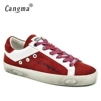 

CANGMA Brand Italy Designer Lady Casual Shoes Red Flats Cow Suede Autumn Vintage Shoes Women Sneakers Chaussures Girls Plus Size